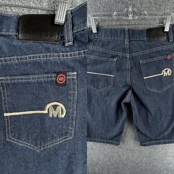 VTG Mecca Jean Shorts Jorts Denim Urban Dark Wash Cotton Y2K Adult ACTL 32X13 - Picture 1 of 16